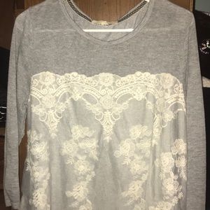 Grey & White Lace Sweater